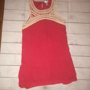 NWT VASNA Coral orange crochet neckline, sleeveless womens baby doll style dress